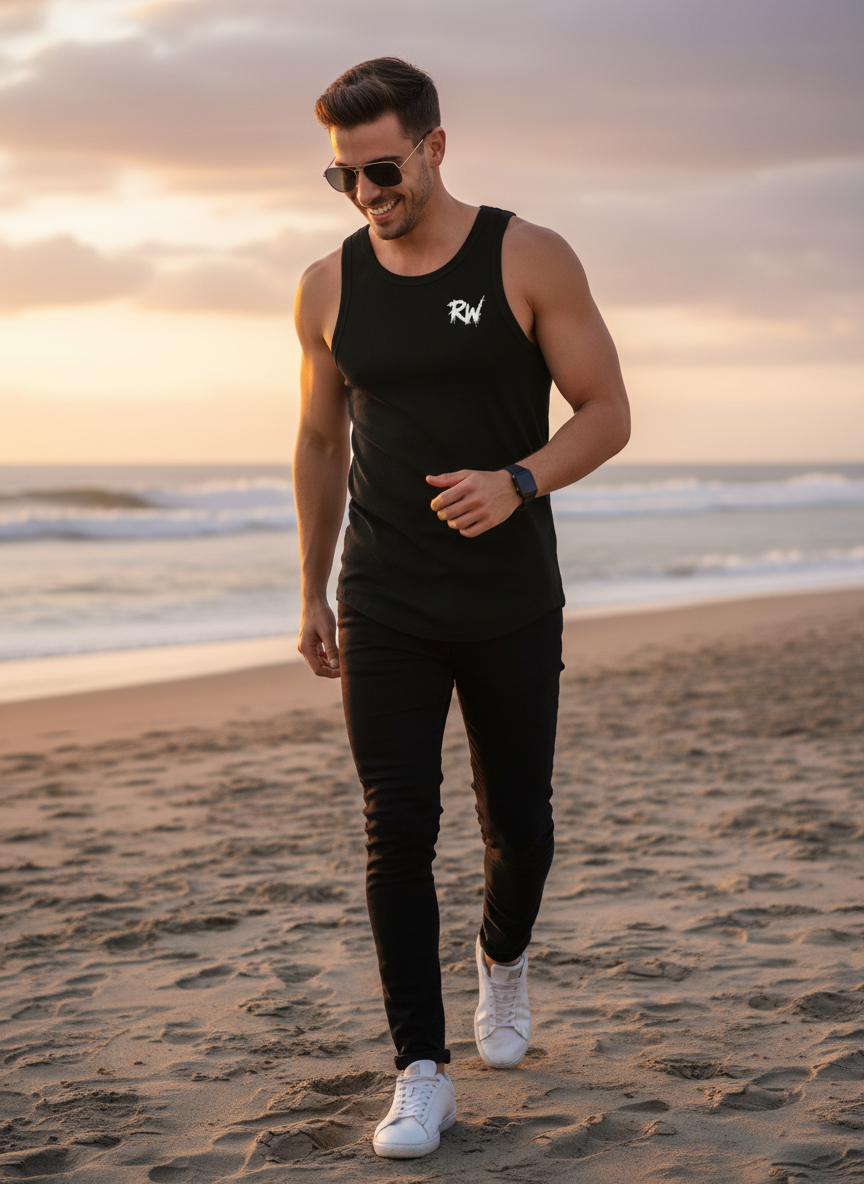 Débardeur RW minimaliste - Logo RW Brodé Design Streetwear  En Précommande - Livraison sous 20 jours ouvrés.